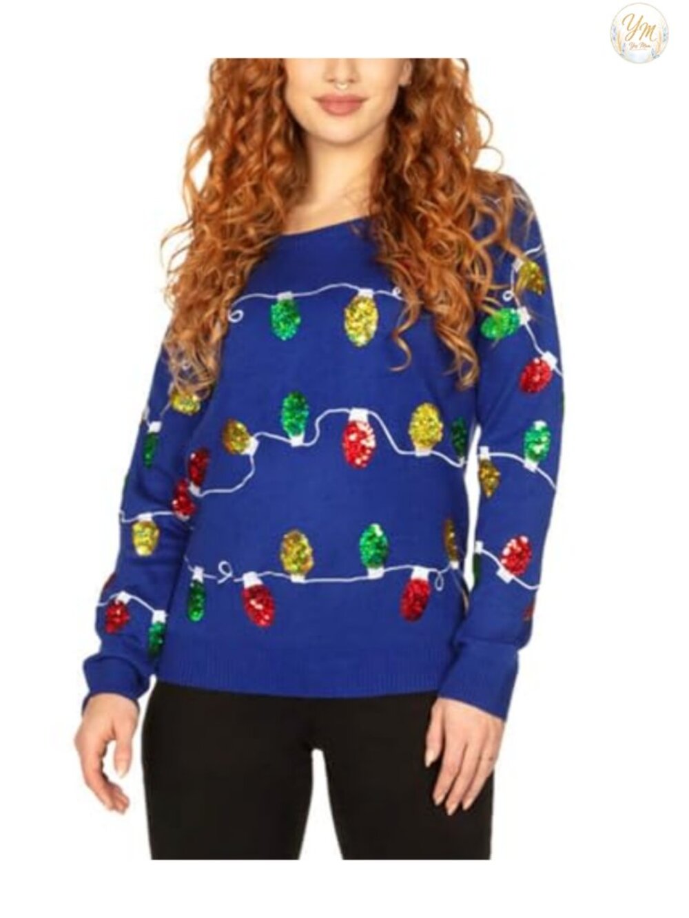 Women's Ugly Christmas Sweater Embellished Pullover Crew Neck Long Sleeve